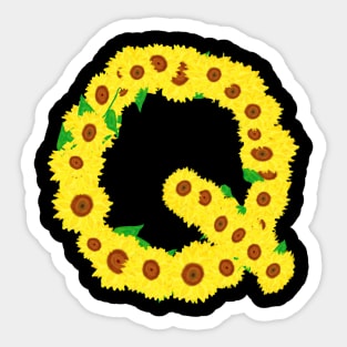 Sunflowers Initial Letter Q (Black Background) Sticker